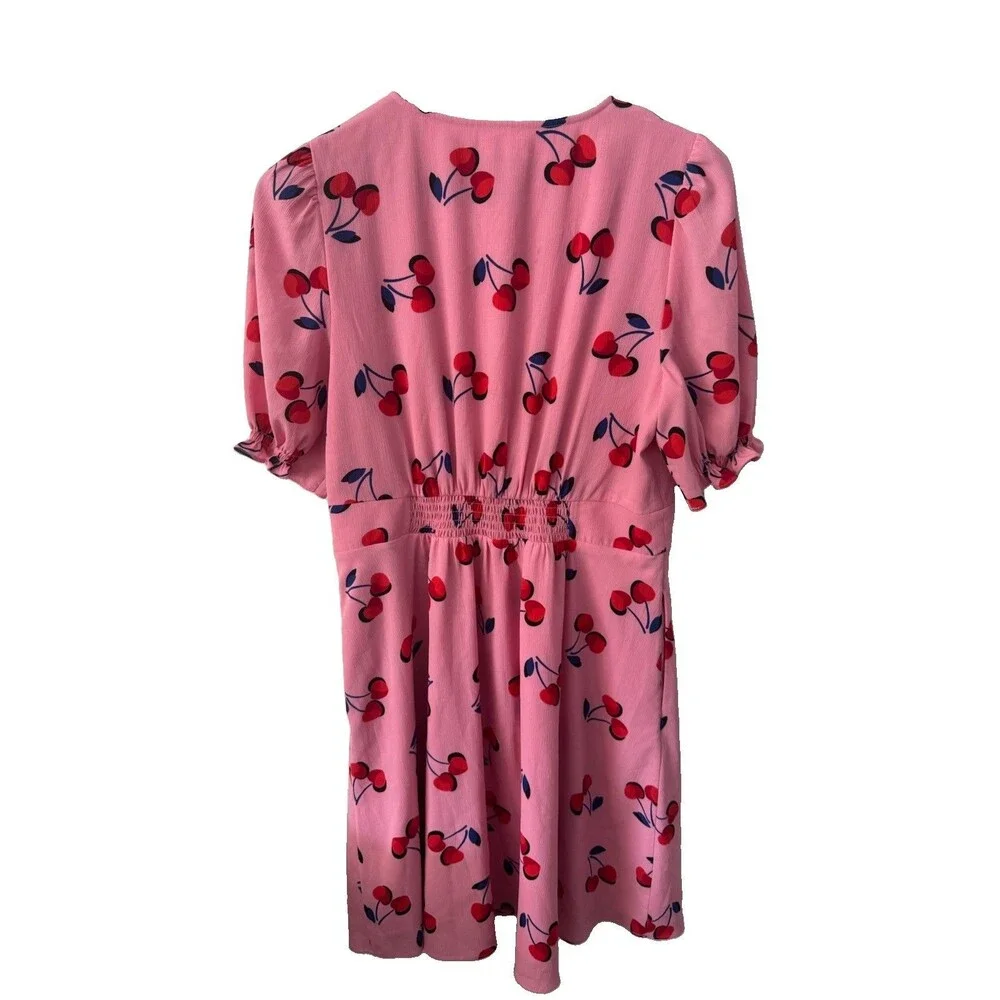 Kate Spade New York Womens Pink Cherry Print Short Sleeve Dress Pockets Size 8
